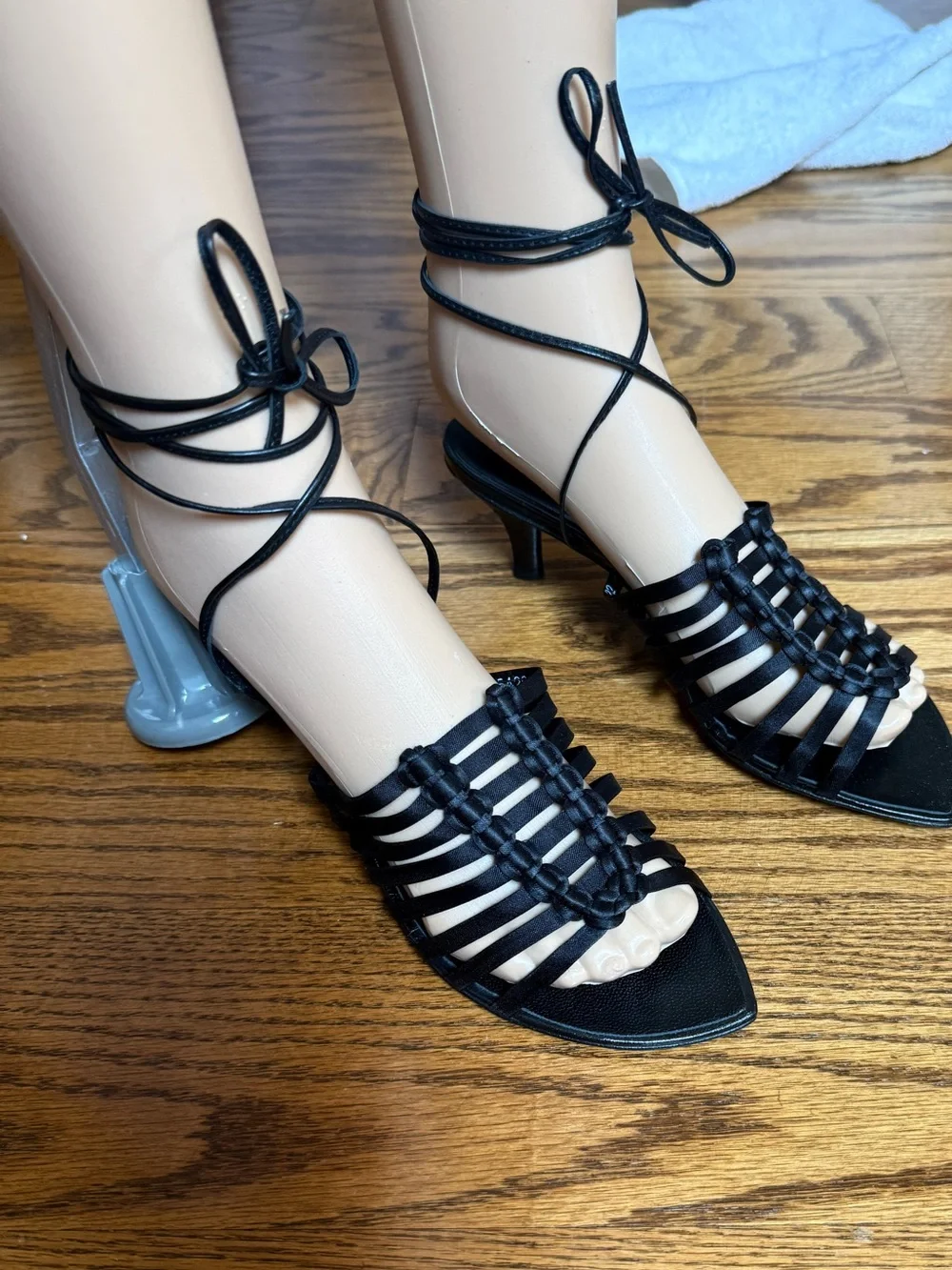 Vintage Robert Clergerie Black Strappy Lace-Up Heeled Sandals
